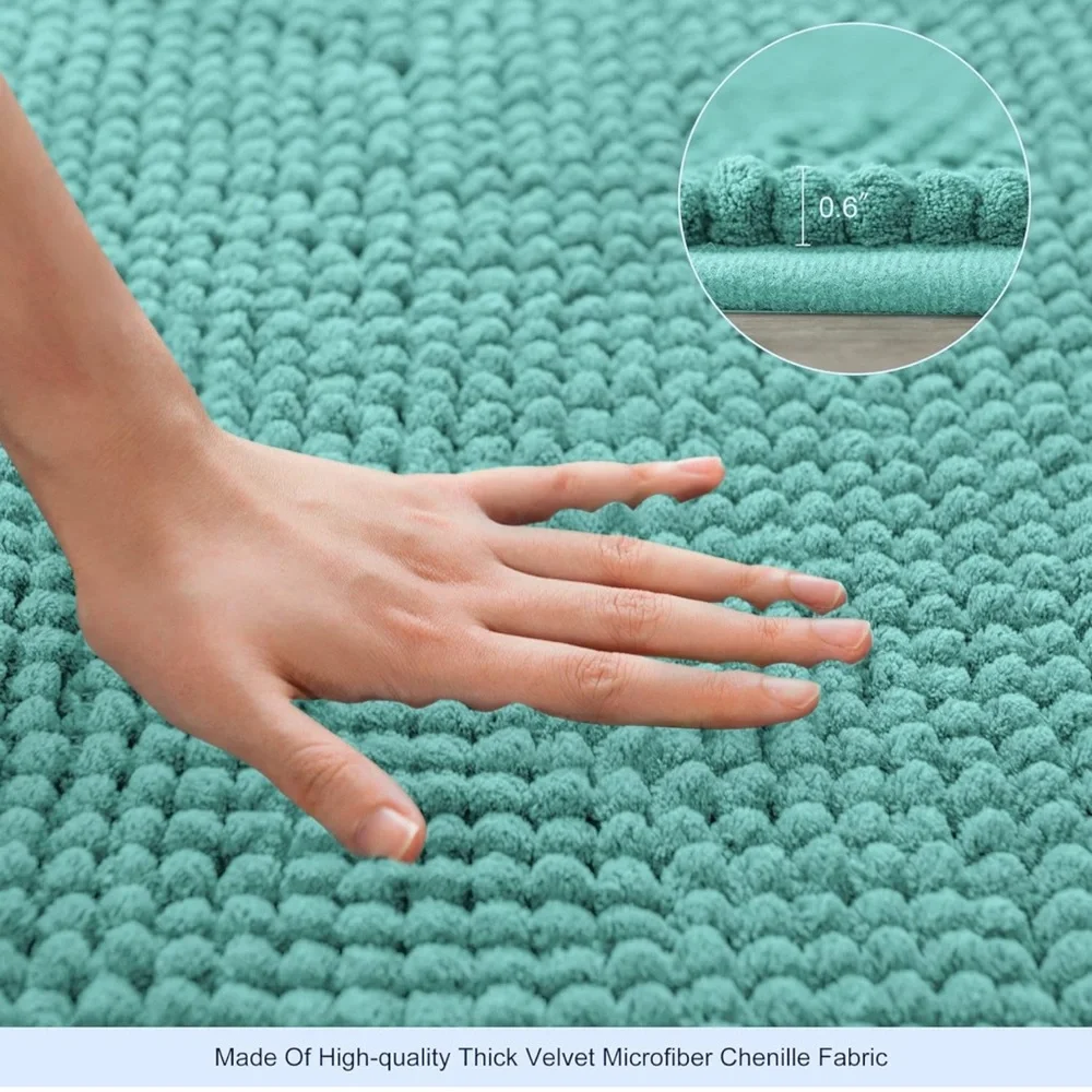 blue/teal chenille soft bath rug mat set